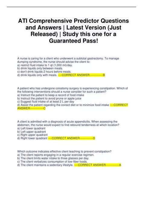 Ati Comprehensive Predictor Questions And Answers Latest Version