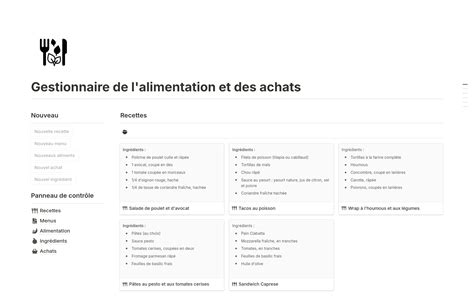 Modèle Gestionnaire de l alimentation et des achats Marketplace Notion