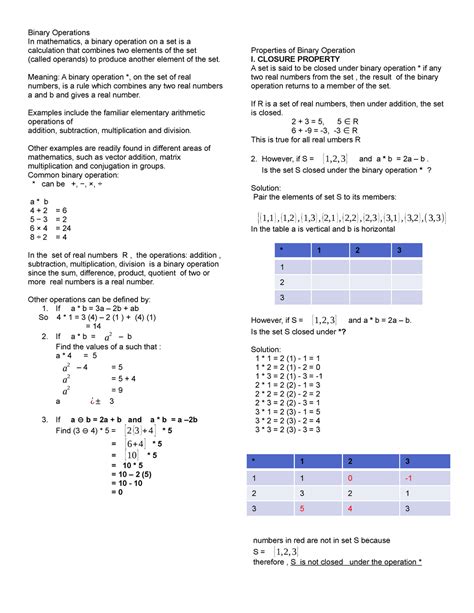 Binary Operations Lecture Notes 2 Binary Operations In Mathematics A Binary Operation On A