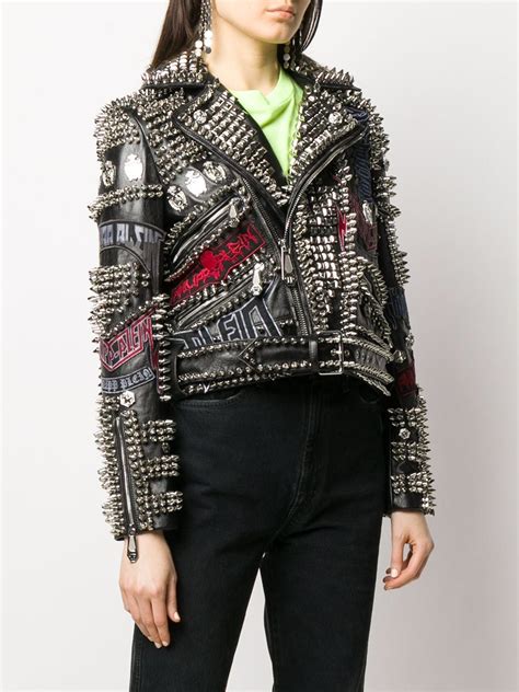 Philipp Plein Leather Spiked Biker Jacket Black Farfetch