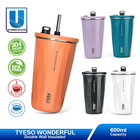 Original Tyeso Vacuum Insulated Tumbler With Straw Portable Stainless