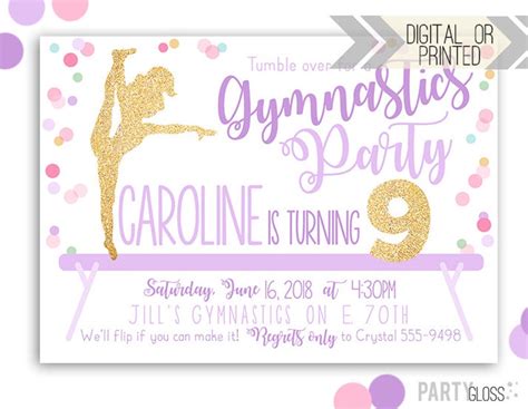 Gymnastics Invitation Digital Or Printed Gymnastics Etsy