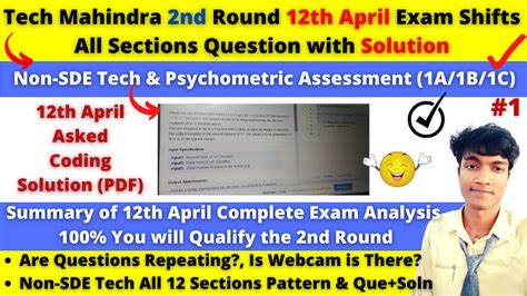 Tech Mahindra Nd Round Th April Exam Shifts All Sections Question