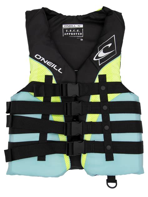 Oneill Mens Superlite Uscg Life Vest 2xl Black Turquoise Lime 4723