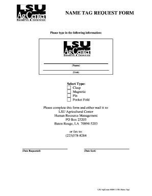 Fillable Online Name Tag Information The LSU AgCenter Fax Email Print