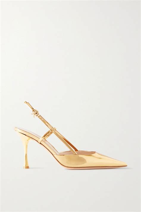 GIANVITO ROSSI Ascent 85 Mirrored Leather Slingback Pumps Gold Pumps