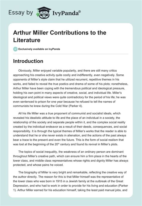 Arthur Miller Contributions To The Literature 2749 Words Critical