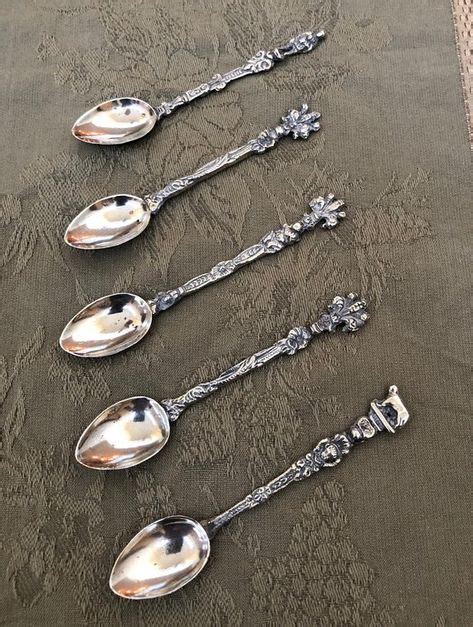 Set Of 5 Vintage Silver Plated Small Spoons Italy Decorative Handles