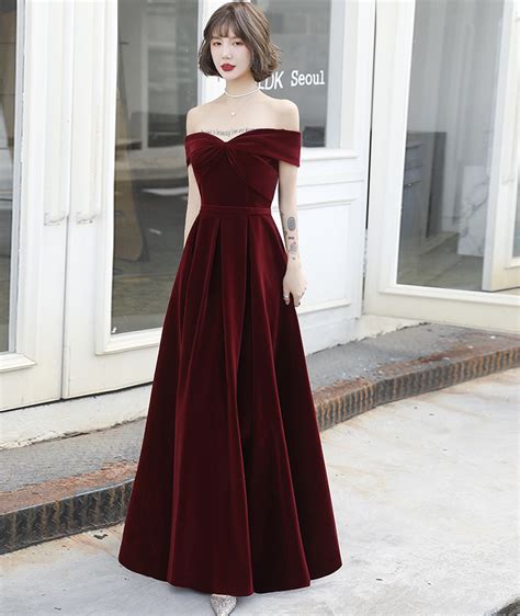 Burgundy Velvet Long Prom Dress Evening Dress On Luulla