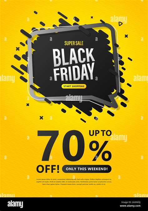 Black Friday sale flyer. Discount banner with speech bubble and lettering up to 70 percent off ...