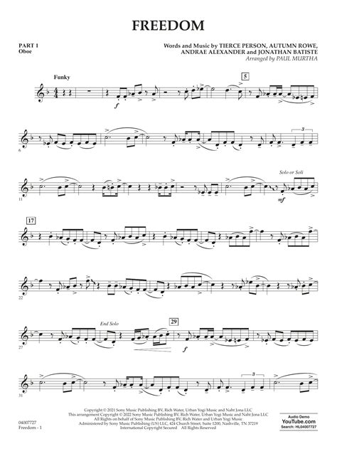 Freedom Arr Paul Murtha Pt1 Oboe By Jon Batiste Sheet Music For