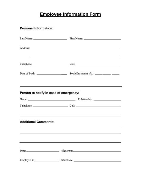 Simple Printable Employee Information Form