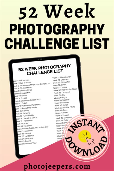 52 Week Photography Challenge List - PhotoJeepers