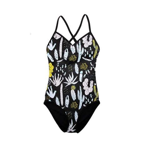 Black Cactus Floral One Piece Swimsuit Floral Swimsuit One Piece