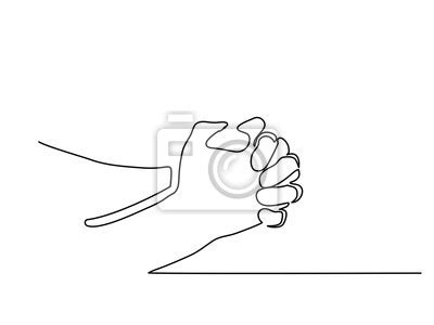 Continuous Line Drawing Hands Palms Together Praying Vector Wall