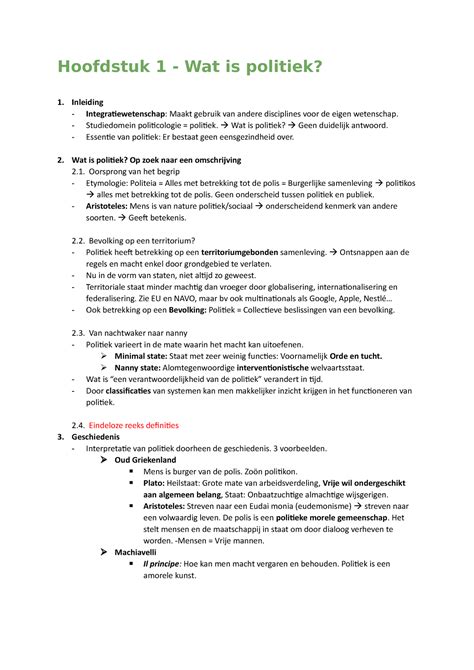 Samenvatting Politicologie Plattegrond Van De Macht Hoofdstuk