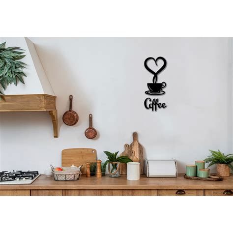 Decor Perete Mdf Forma Cafea Inima Si Litere 100 X 25 Negru Emagro