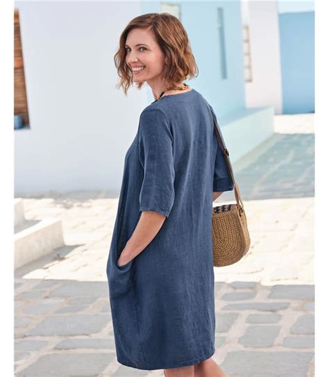 Twilight Blue Womens Linen Pocket Tunic Dress Woolovers Au