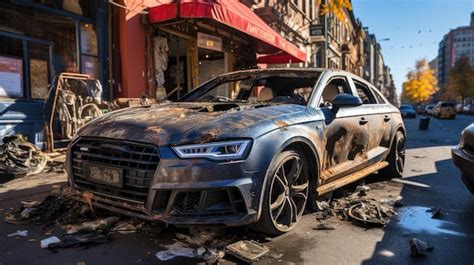 Premium AI Image | haunting image of a car in the aftermath of a severe ...