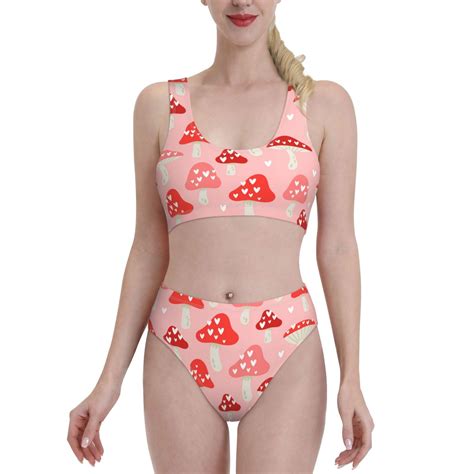 Lukts Women High Waisted Bikini Set Cute Mushroom1 Swimsuit 2 Piece