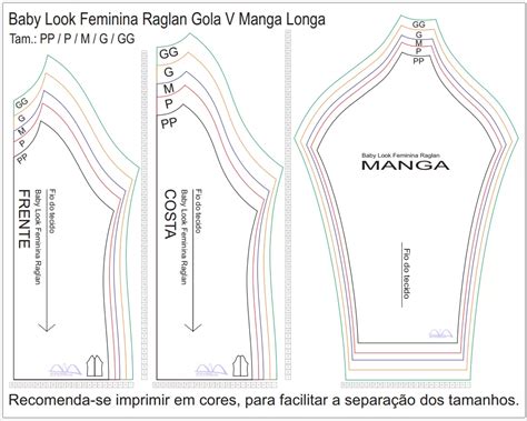 Molde De Costura Para Imprimir Camiseta Baby Look Raglan Gola V