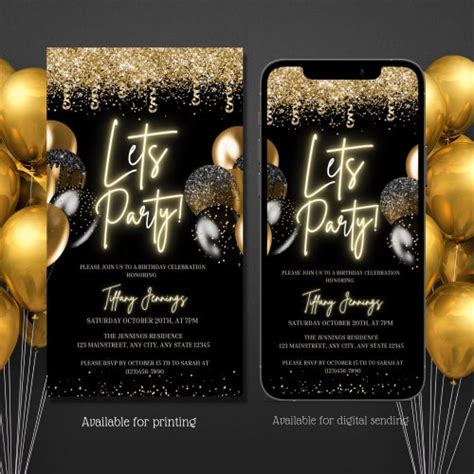 Black And Gold Birthday Invitation Surprise Birthday Party Etsy