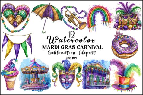 Watercolor Mardi Gras Carnival Clipart Graphic By Naznin Sultana Jui