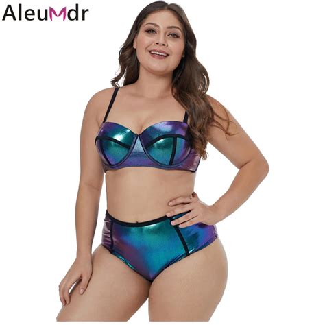 Aleumdr Women Two Piece Suits Sexy Shiny Metallic Look Push Up Plus