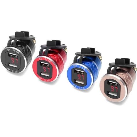 V V A Voltm Tre Rouge Moto Double Chargeur Usb Din Socket Pour