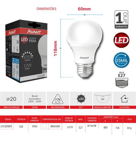 Kit 30 Lampada Pera Led Branco Frio 12w Bivolt Casa Comercio Avant