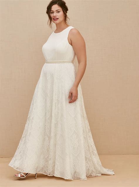 Plus Size Ivory Lace Sash Belt Wedding Dress Torrid