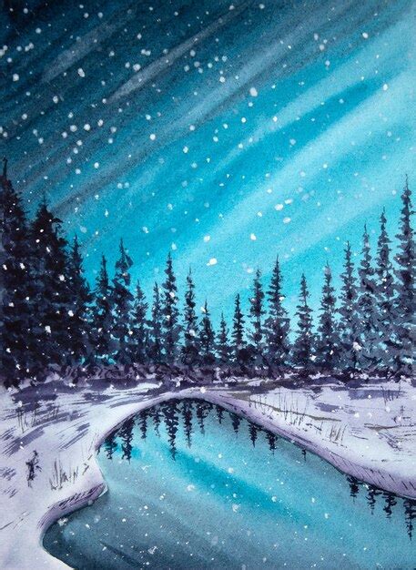 Premium Photo Hand Painted Watercolor Winter Landscape With Pine