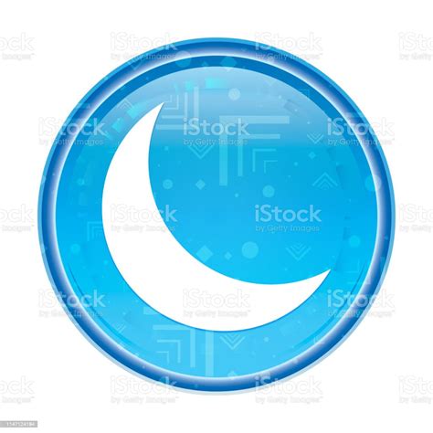 Crescent Half Moon Icon Floral Blue Round Button Stock Illustration