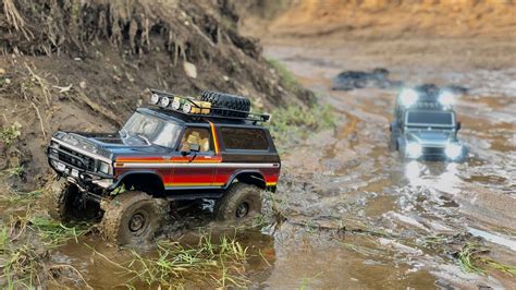 Traxxas Trx 4 Ford Bronco And Defender Long Muddy Trail Youtube