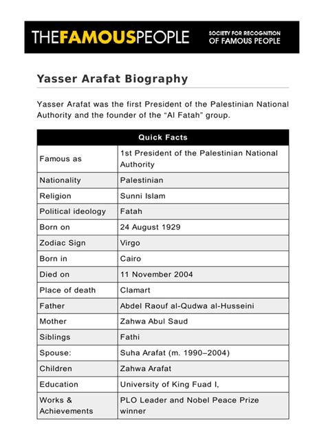 Biography Yasser Arafat | PDF | Yasser Arafat | Palestine Liberation ...