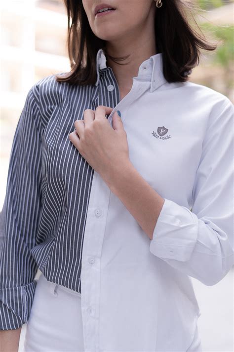 Camisa De Combinaciones De Rayas Blanco Y Gris For Fortrop