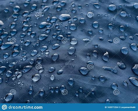 Water Drops On The Fabric Stock Photo Image Of Blue 163571254