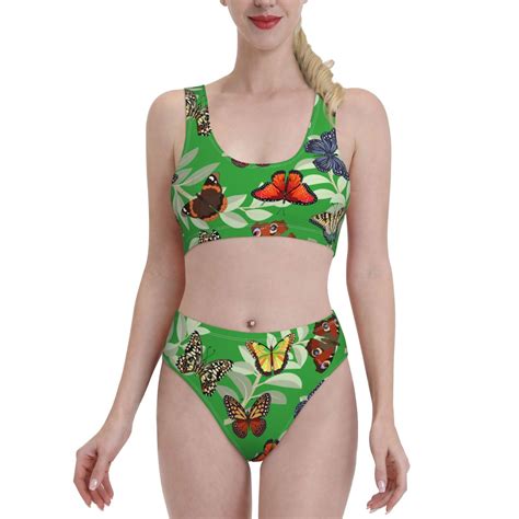 Adobk Multicolored Butterflies Print Women High Waisted Bikini Set