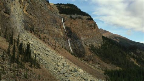 Amazing Aerial View Of Takakkaw Falls In Yoho National Park Stock