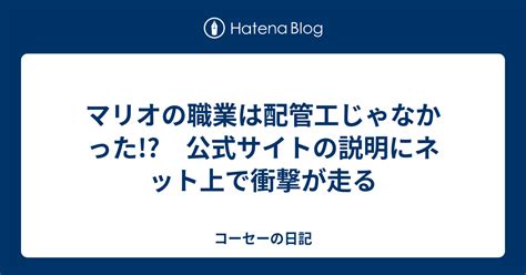 マリオの職業は配管工じゃなかった 公式サイトの説明にネット上で衝撃が走る コーセーの日記