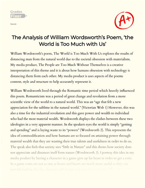 The Analysis of William Wordsworth’s Poem, ‘the World is Too Much with ...