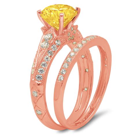 Clara Pucci 18K Rose Gold Round Cut 1 5Ct Simulated Yellow Diamond