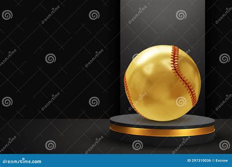 Golden Baseball Ball On A Podium Stock Illustration Illustration Of