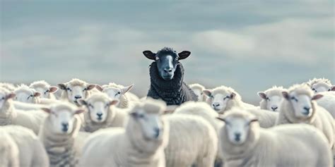 Premium Photo Unique Black Sheep Stands Out By Leading A Flock Of