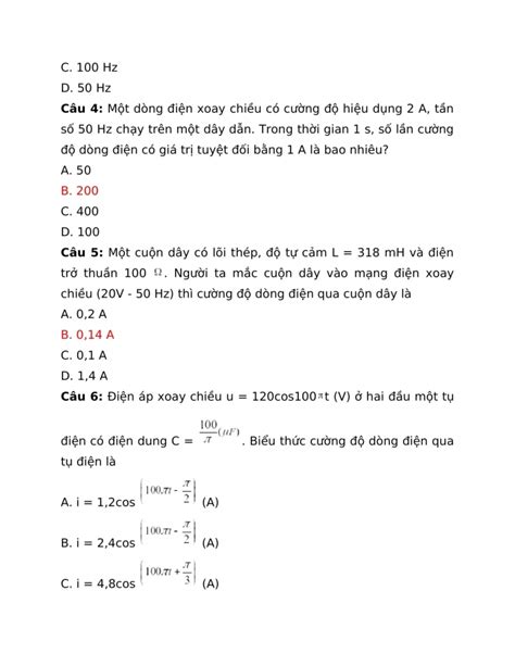 Trắc Nghiệm Vật Lí 12 Bài 12 Đại Cương Về Dòng điện Xoay Chiều