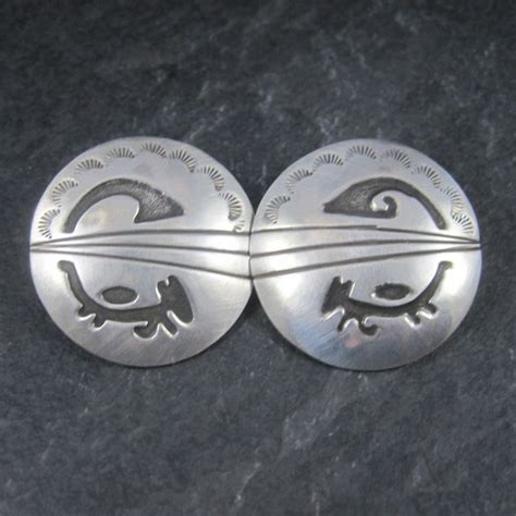 Large Sterling Native American Earrings Signed - Gem