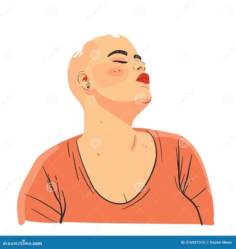 Bald Woman Confidently Looking Up Eyes Closed Serene Expression Head Slightly Tilted Back