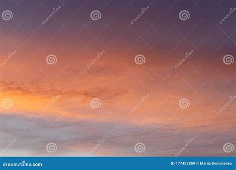 Beautiful Dramatic Sunset Orange Blue Purple Sky With Clouds Background Stock Image Image Of