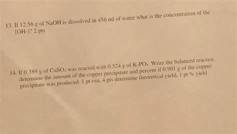 Solved If G Of Naoh Is Dissolved In Ml Of Chegg