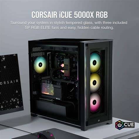 Corsair ICUE 5000X RGB Tempered Glass Mid Tower ATX PC Smart Case Black